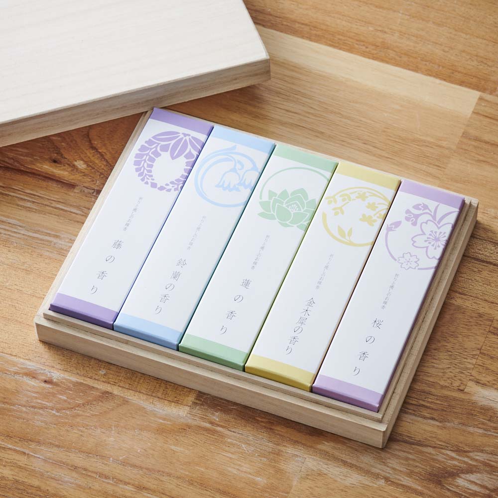 仏壇 仏具 祈りと癒しのお線香 桐箱進物五箱入り WC1207