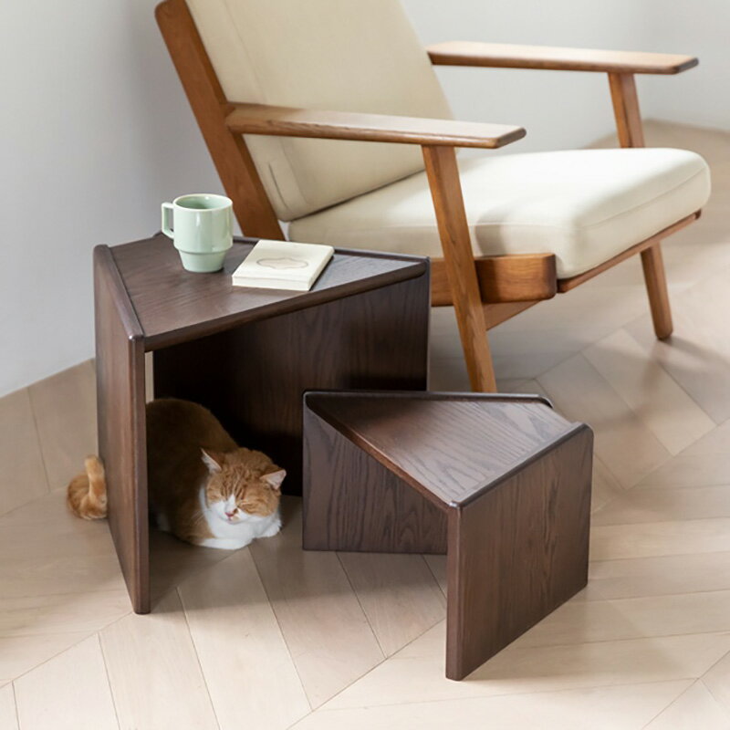 レビュー記入でクーポン配布 猫と暮らす家具 ペット用品 日本製 コーナー オーク天然木のネコとくつろぐ ネストテーブル 770636