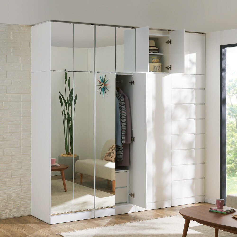 【最大5000円OFFクーポン 12／1迄】 壁面間仕切りミラーワードローブ ブレザー引き出し2杯 幅60cm・高..