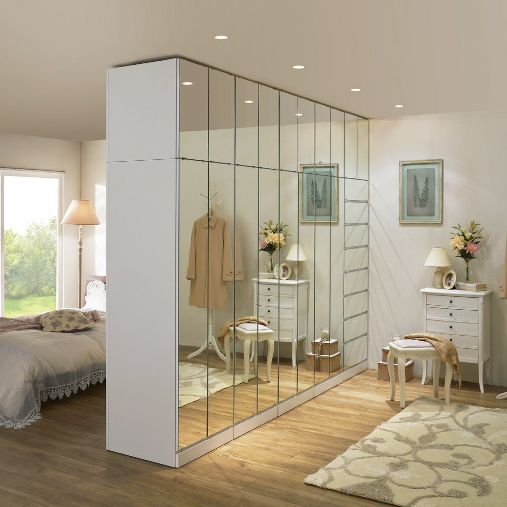 【最大5000円OFFクーポン 12／1迄】 壁面間仕切りミラーワードローブ 棚 幅60cm・高さ180cm パーテーシ..