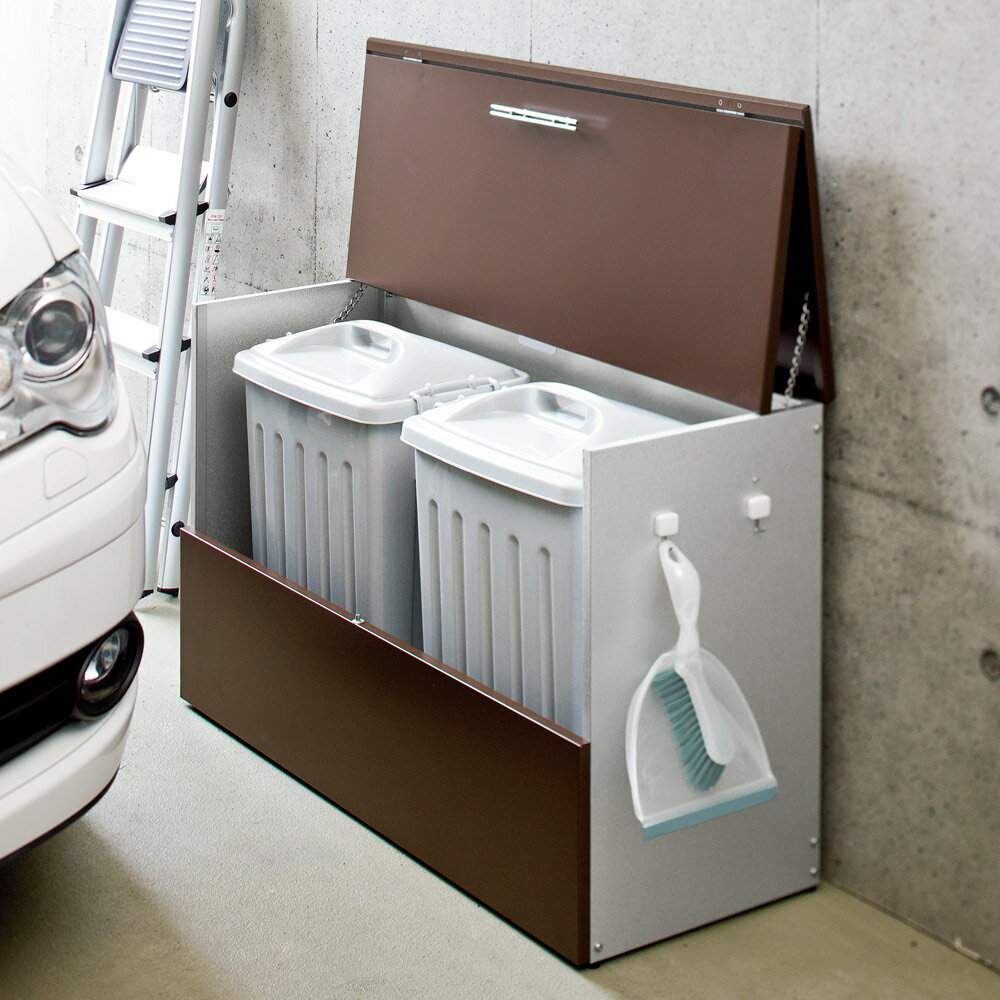 【クーポン10％OFF 1月16日1：59迄】 大きく開くガルバ製ゴミ保管庫【スリム】 幅100奥行38cm ペール2個付き 保管庫 H91209