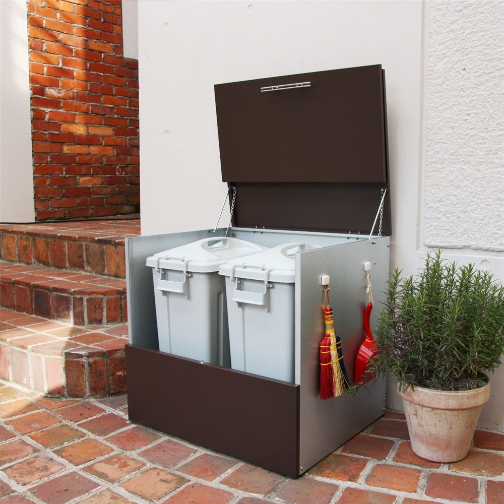 【クーポン10％OFF 1月16日1：59迄】 大きく開くガルバ製ゴミ保管庫 幅69奥行56cm ペール2個付き 保管庫 H91212