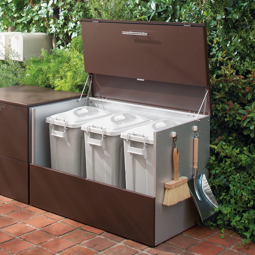 【クーポン10％OFF 1月16日1：59迄】 大きく開くガルバ製ゴミ保管庫 幅100奥行56cm ペール3個付き 保管庫 H91214