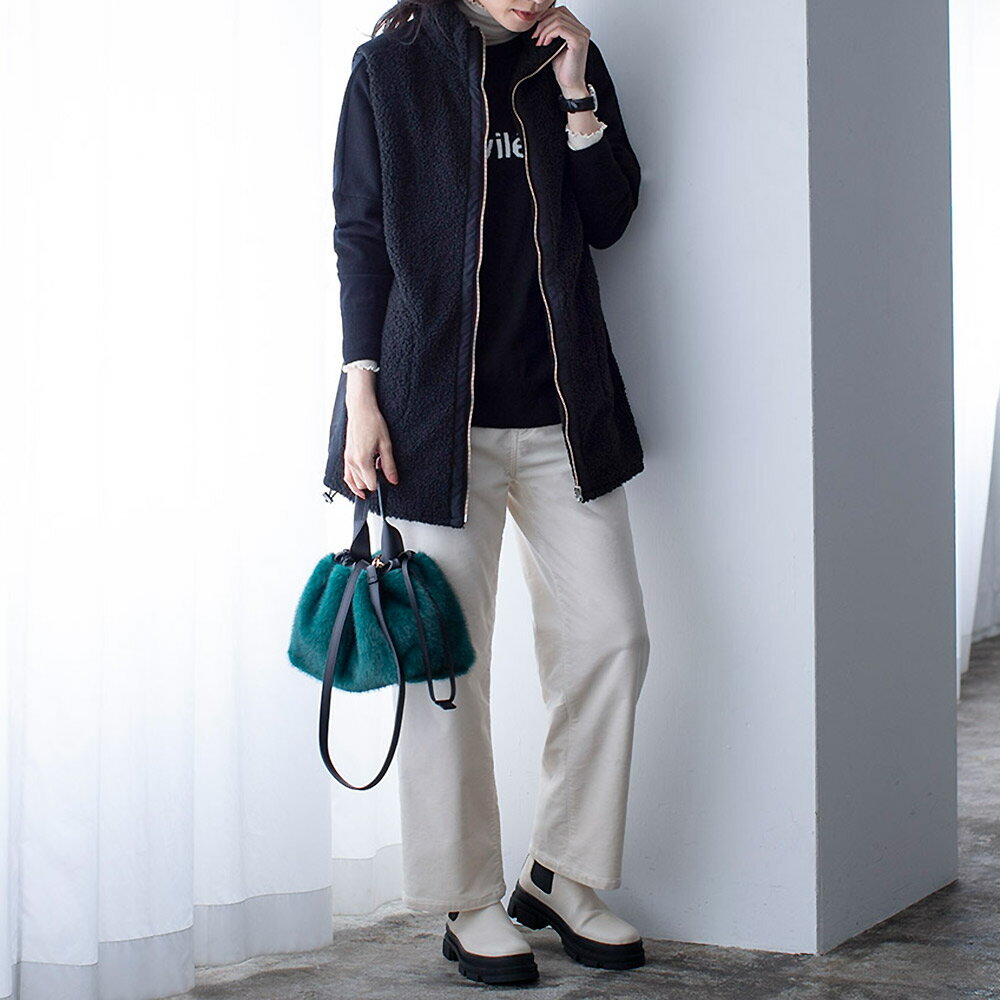 【クーポン配布 11月27日1：59迄】 中綿入り 異素材使い ロング ジレベスト ベスト ジレ ジャケット PC..