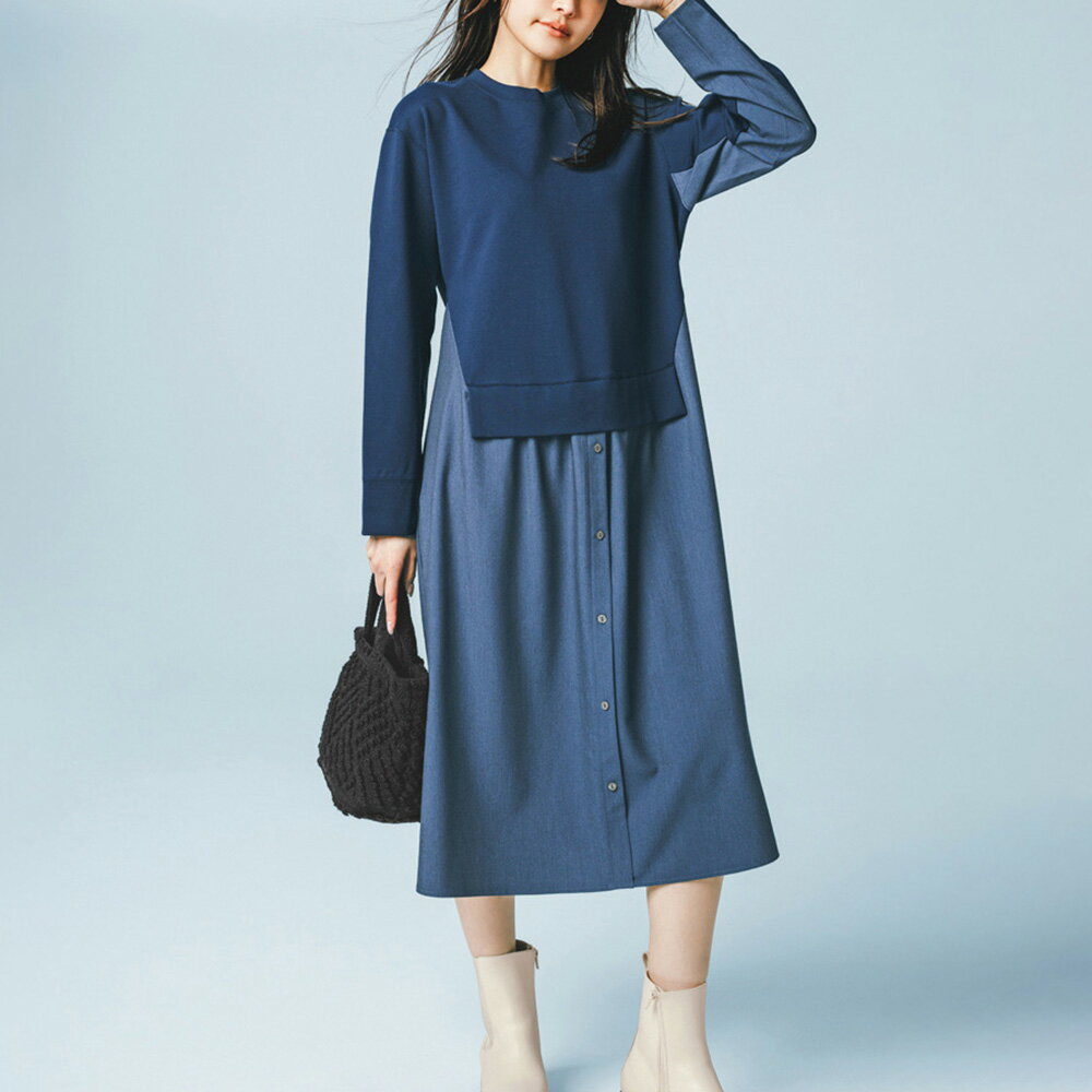 スムースジャージー×布帛 ドッキングワンピース ワンピース ファッション PC6103 ＼LINE友だち登録でクーポン／