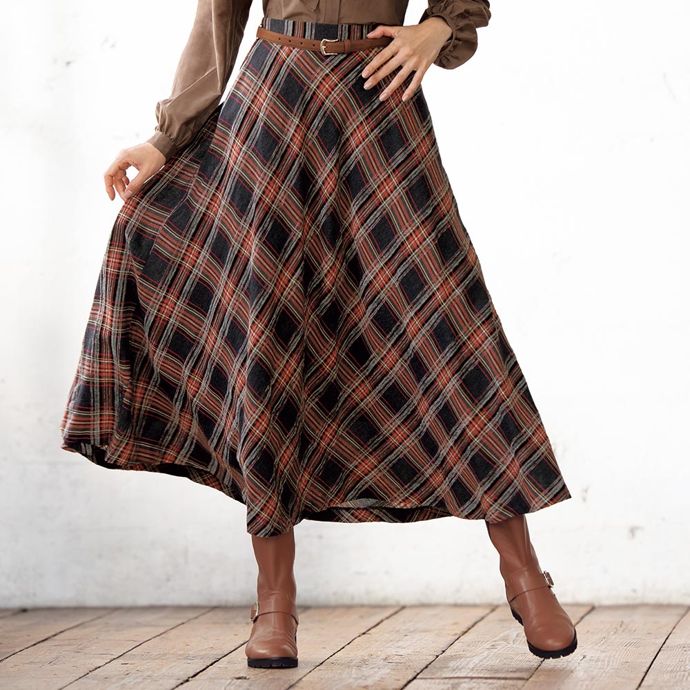 イタリア素材 チェック柄 フレアースカート スカート ファッション PC6110 ＼LINE友だち登録でクーポン／