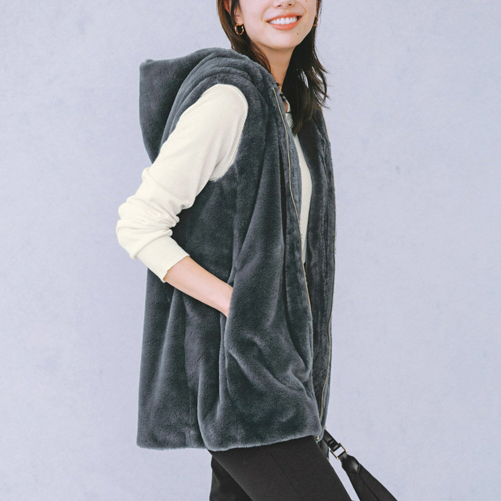 【クーポン配布 11月27日1：59迄】 フェイクファー フーデッド ジレ ベスト ジレ ジャケット PC6134