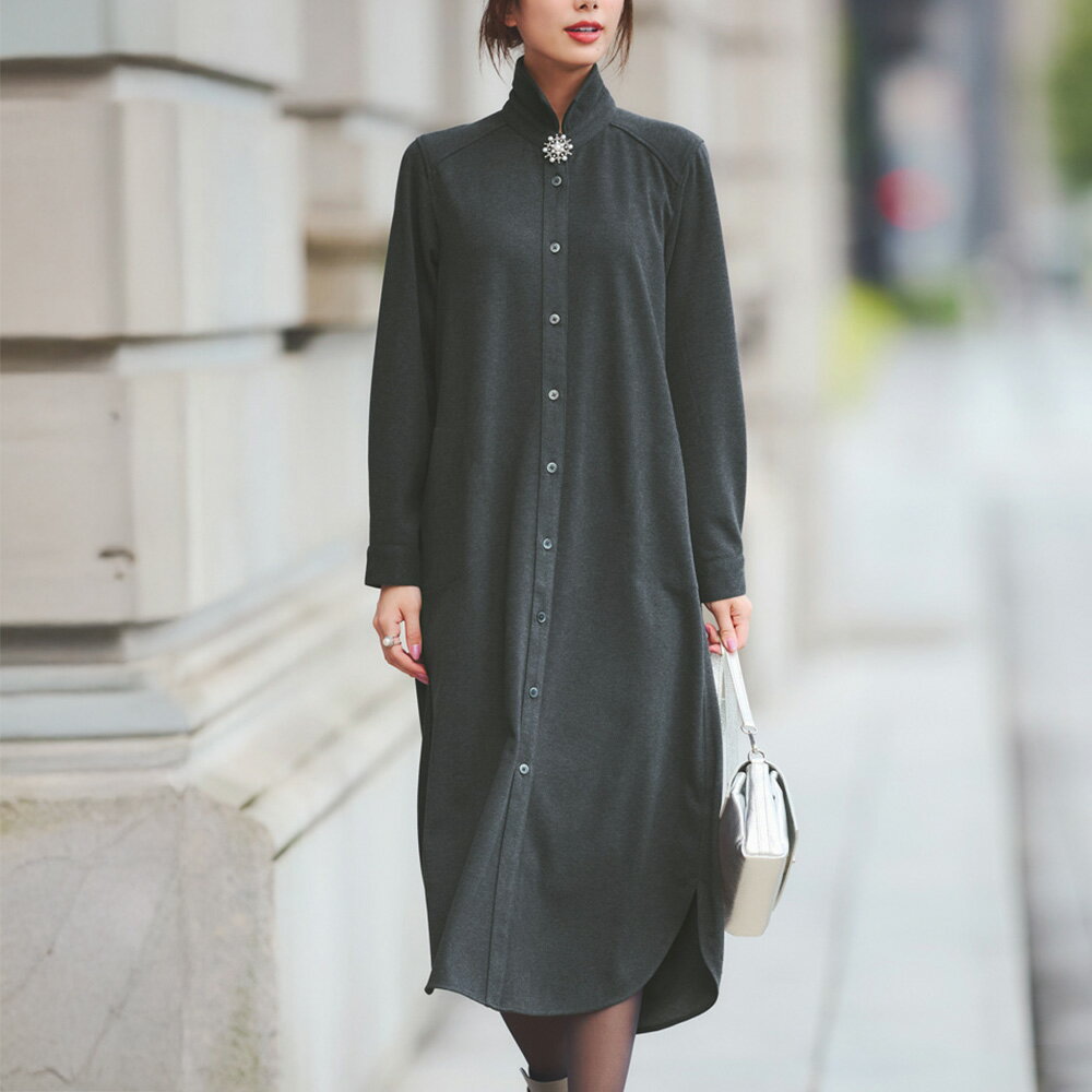 【クーポン配布 11月27日1：59迄】 両面起毛ジャージー シャツワンピース シャツ ブラウス PC6147