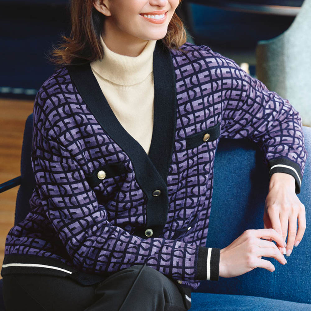 【クーポン配布 11月27日1：59迄】 金ボタン ジャカード ニットカーディガン ニットカーディガン ニッ..