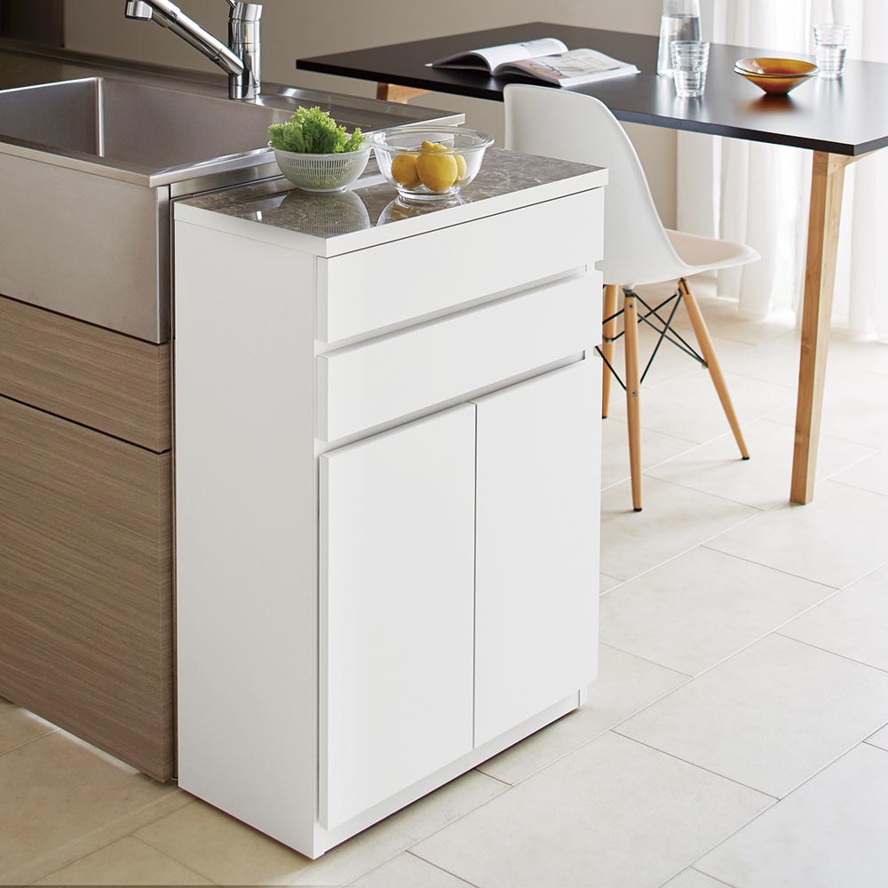  Granite/グラニト キャスター付き間仕切りワゴン 幅60奥行30高さ85cm 扉収納タイプ キッチン 収納カート キッチン収納 H04209 ＼LINE友だち登録でクーポン／