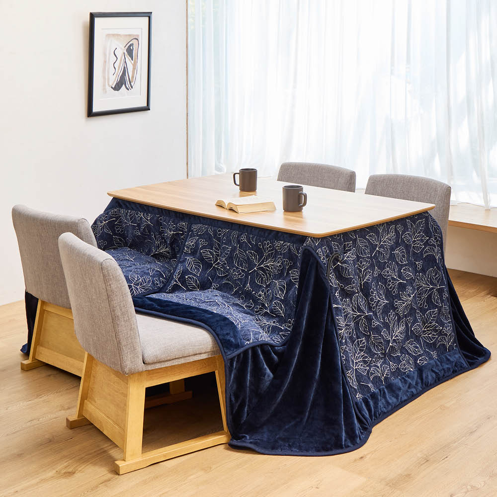 【クーポン10％OFF 1/11迄】 ≪長方形≫ リーフ柄シェニール生地のハイタイプこたつ掛け布団 こたつ布団 ..