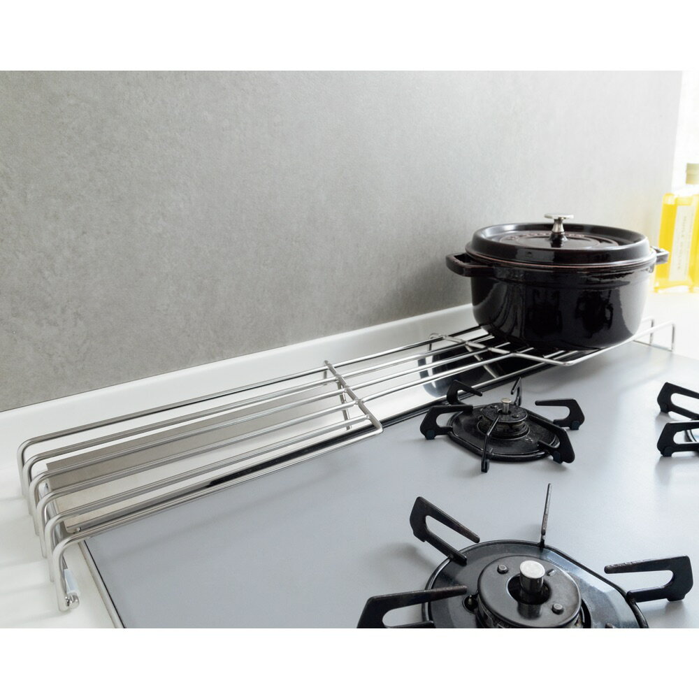 ≪コンロ幅60cm用≫ 極太ワイヤーの頑丈コンロ奥ラック 排気口カバー付き コンロ周り収納 キッチン用品収納 621111