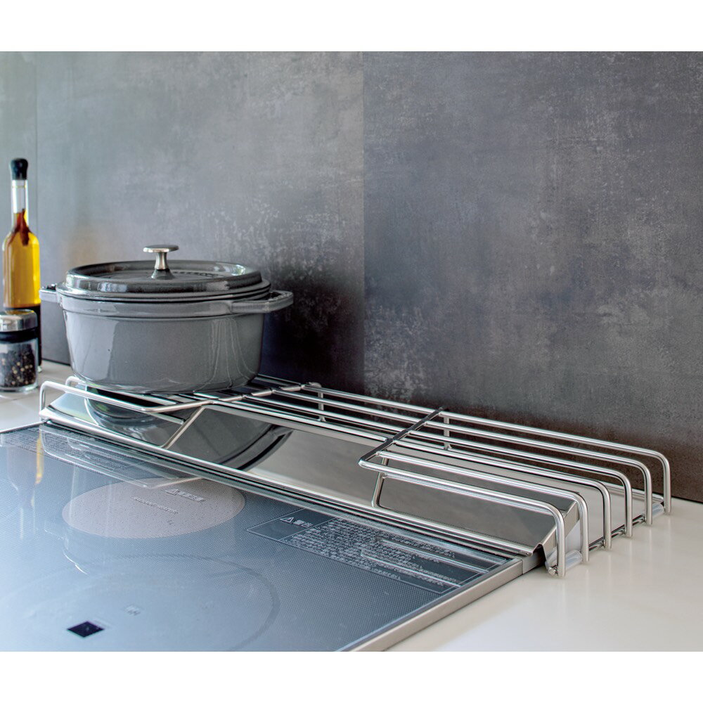 キッチン 家電 キッチン収納 水切り シンク下 コンロまわり収納 オールステンレス頑丈コンロ奥ラック 排気口カバー付き幅60cm用 721814のサムネイル