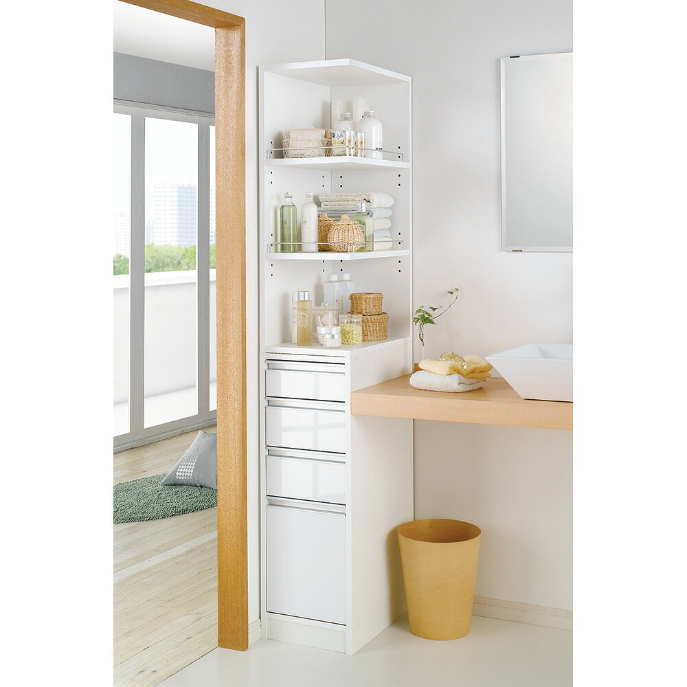 家具 収納 トイレ収納 洗面所収納 取り出しやすい2面オープンすき間収納庫 奥行44.5cm・幅20cm 731820のサムネイル