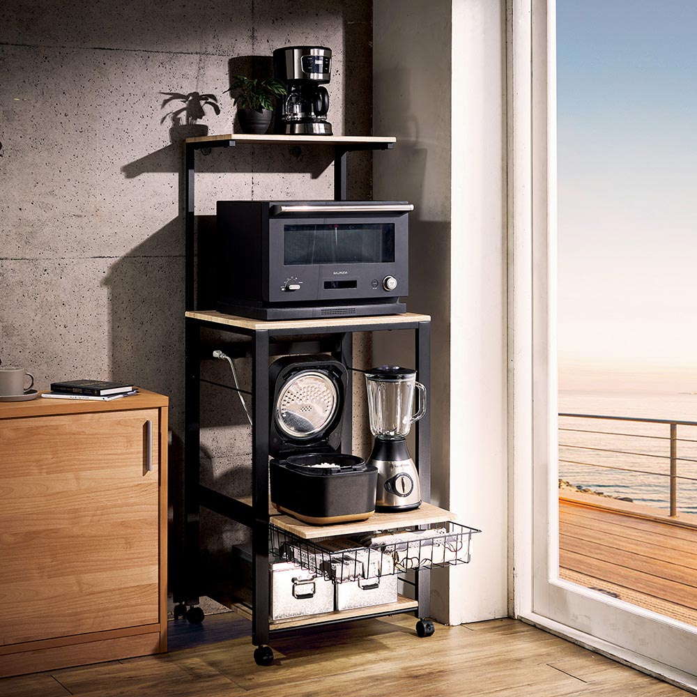 Rakuten - 調理家電フル稼働ステーション 3段ワイド 幅56cm高さ123cm・133cm・143cm・153cm レンジ台 キッチンラック キッチン収納 640918 ＼LINE友だち登録でクーポン／