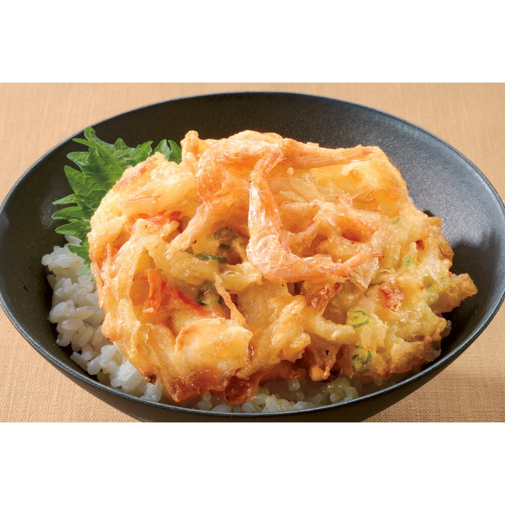 富山湾の宝石とも呼ばれる「白エビ」を鮮度の良い国産野菜と一緒に一枚ずづ丁寧に手揚げしてあります。天丼やうどんやそばのトッピングにおすすめ。食べたい時に食べたい分だけ、電子レンジで簡単に調理できます。タレ付きなので、かき揚げ丼にも。【バイヤーコメント】富山産の白えびかき揚げがレンジで簡単に！付属のタレが美味しいので、本格的なかき揚げ丼が自宅で楽しめるのも嬉しいポイントです。富山湾産の希少な白えびを使用したかき揚げ丼をお探しの方に。国産野菜と一枚ずつ手揚げした本格かき揚げが、ご飯にもうどん・そばにも合う一品です。商品の特徴「富山湾産白えびかき揚げ」は、富山湾でとれる白えびと国産野菜（玉ねぎ・人参・小松菜）を使い、一枚ずつ丁寧に手揚げしたかき揚げです。白えびは体長数センチと小さく、水揚げ後の鮮度落ちが早いことから漁獲量・流通量が限られる食材で、富山県では地域を代表する特産品として知られています。衣には小麦粉・コーンフラワー・でん粉を使い、なたね油で手揚げする製法により、一枚ごとに火の通りを見ながら仕上げています。かき揚げ丼のお取り寄せをお探しの方にも試していただきたい、白えびの風味を活かした一品です。おすすめの食べ方基本の食べ方は、電子レンジ（500W）で1個約1分30秒、2個約2分を目安に、ラップをかけずに温め、温かいご飯の上にのせて添付の丼タレをかける「かき揚げ丼」です。タレはあらかじめ室温または流水で解凍しておくと、温めたかき揚げにすぐかけられます。かき揚げ丼としてはもちろん、うどん・素麺・そばなどの麺類にのせても、白えびの風味と衣のサクッとした食感が合わせやすく、忙しい日の食卓やお弁当のもう一品としても活用しやすい一品です。こだわりポイントかき揚げに使用する玉ねぎ・人参・小松菜はすべて国産野菜を使用し、白えびは富山県産を使用しています。衣を含め一枚ずつ手揚げすることで、機械揚げでは出しにくい衣の厚みや食感のばらつきを活かした仕上がりにしています。なお、お召し上がりの際に若干固いものが口の中に残ることがありますが、これは白えびの皮やヒゲであり、品質上の問題はございません。※お召し上がりの際に若干固いものが口の中に残ることがありますが、白エビの皮・ヒゲであり、品質に問題ございません。こんな方におすすめ・富山湾産の白えびを使ったかき揚げ丼を試してみたい方・国産野菜を使ったかき揚げをお探しの方・電子レンジで温めるだけの簡単な一品を毎日の食卓に取り入れたい方・うどんやそばに合う具材をお探しの方・冷凍庫に常備できるおかずをまとめ買いしたい方この商品のQ＆AQ. 白えびかき揚げの食べ方・温め方は？A. 電子レンジ（500W）でラップをかけずに、1個は約1分30秒、2個は約2分を目安に温めます。温かいご飯の上にのせ、室温または流水で解凍した丼タレをかけてかき揚げ丼としてお召し上がりください。うどんや素麺、そばなどの麺類にのせる食べ方もおすすめです。Q. 白えびかき揚げの保存方法・賞味期間は？A. 冷凍で1年保存可能です。解凍後は冷蔵10℃以下で2日以内にお召し上がりください。Q. かき揚げの中に固いものが入っていましたが、品質に問題ありますか？A. お召し上がりの際に若干固いものが口の中に残ることがありますが、これは白えびの皮やヒゲであり、品質に問題はございません。Q. 白えびや野菜の産地はどこですか？A. 白えびは富山県産、玉ねぎ・人参・小松菜は国産野菜を使用しています。Q. アレルギー品目や原材料は何が使われていますか？A. アレルギー表記対象27品目のうち、えび・小麦・大豆・さばを含みます。かき揚げには白えび、国産野菜（玉ねぎ・人参・小松菜）、衣（小麦粉・コーンフラワー・でん粉）、なたね油を使用し、添付タレには醤油（大豆・小麦を含む）、魚介エキス（さばを含む）などを使用しています。詳しい原材料は商品仕様欄をご確認ください。ページ下部に画像の説明がございます。一部別売りの商品もございますので、説明文ご確認のうえご注文ください。＞画像の説明はこちら＜仕様・サイズ■内容量：（かき揚げ60g×2、丼タレ30g×2）×5袋　計10食■原材料名：下記「原材料等の詳細はコチラから」のリンクをご参照ください。※食品表示情報の掲載内容につきましては、お手元に届きました商品の容器包装の表示を必ずご確認いただきますようお願いします。■賞味期間：冷凍1年■製造加工：日本■原料原産地：玉ねぎ・人参・小松菜（国産）、白えび（富山県）■アレルギー表示対象品目：えび・小麦・大豆・さば■お召し上がり方：商品を袋から取り出しお皿に移し替え、電子レンジ（500W）の場合、ラップをかけずに、1個は約1分30秒、2個は約2分間温め、温かいご飯の入った器の上にのせ、タレをかけてお召し上がりください。※タレはあらかじめ室温又は流水で解凍しておいて下さい。【ご注意ください！】※商品の性質上、キャンセル・交換・返品はできません。※写真は調理例・盛り付け例になります。■《配送》 翌日〜3日配送■原材料等の詳細はコチラから上記PDFです。閲覧にはAdobe ReaderまたはAcrobat Readerが必要です。一部商品ではご確認いただけない場合がございます。【冷凍・冷蔵配送】 この商品の販売価格には配送料1080円(税込)が含まれています。　画像の説明【調理例・盛り付け例】富山産の白エビの味をお楽しみください。商品パッケージ　※冷凍でお届けします。　