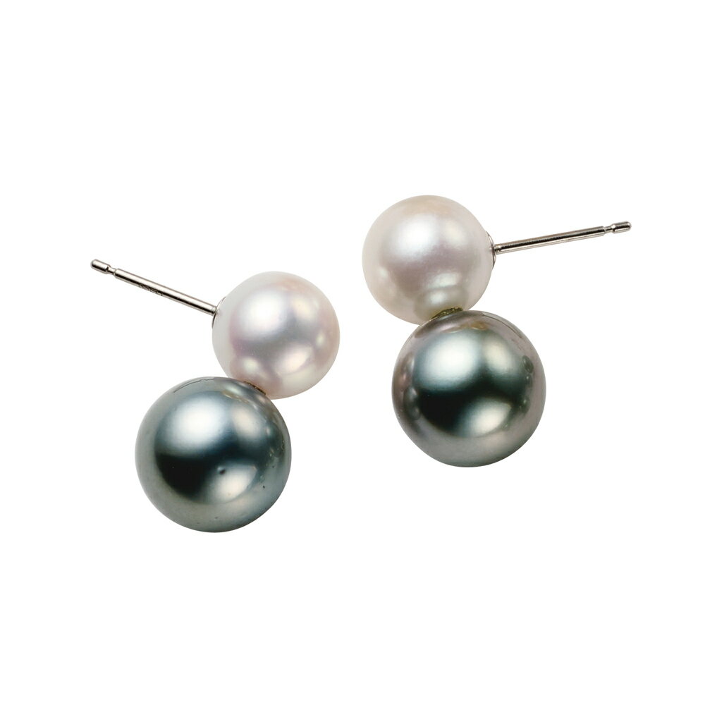 Pt 黒蝶/白蝶・アコヤパール ツインピアス 真珠 パール ジュエリー アクセサリー J09508 ＼LINE友だち登録でクーポン／