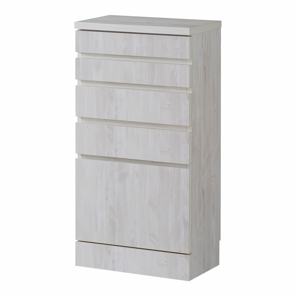 【クーポン配布 1月30日迄】 ヴィンテージ調ホワイト木目カウンター下収納庫 引き出し 幅45cm高さ90cm キッチンカウンター下収納 キッチン収納 629312 ＼LINE友だち登録でクーポン／