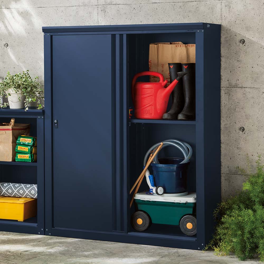 【クーポン配布 2月23日迄】 【日本製】オールネイビー引き戸物置 薄型ハイタイプ 物置 633580 ＼LINE..