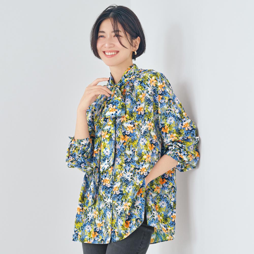 樂天商城 - 【クーポン最大5千円OFF 5/14迄】 2ウェイボウタイ 水彩調プリントブラウス プルオーバー シャツ ブラウス 173601 ＼LINE友だち登録でクーポン／