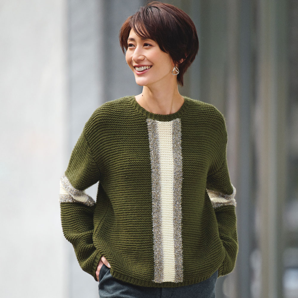 イタリア糸使用 配色ライン ニットプルオーバー ニットセーター ニット セーター A30902 ＼LINE友だち登録でクーポン／