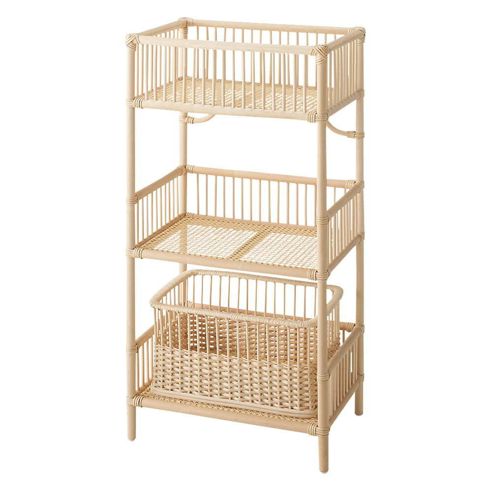 Rattan - ツルヤ商店 籐のランドリーラック レギュラー3段（脱衣カゴ1個付き） 洗濯機ラック ランドリーラック 洗濯用品 物干し 661607 ＼LINE友だち登録でクーポン／