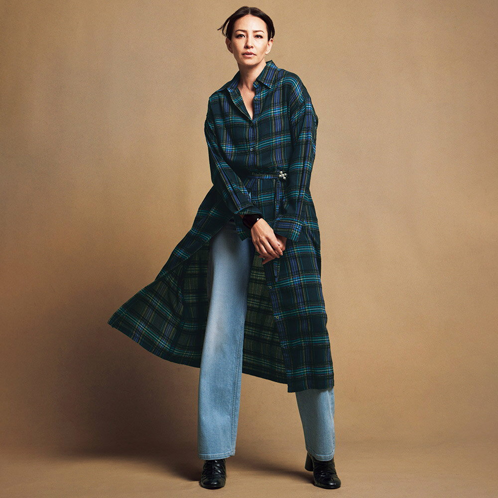 マキシワンピース ロングワンピース ワンピース チュニック チェック柄 プリント柄 タートルネック オフタートル Aライン イタリア製 ベルト付き イタリア素材 モールチェック シャツワンピース 297801