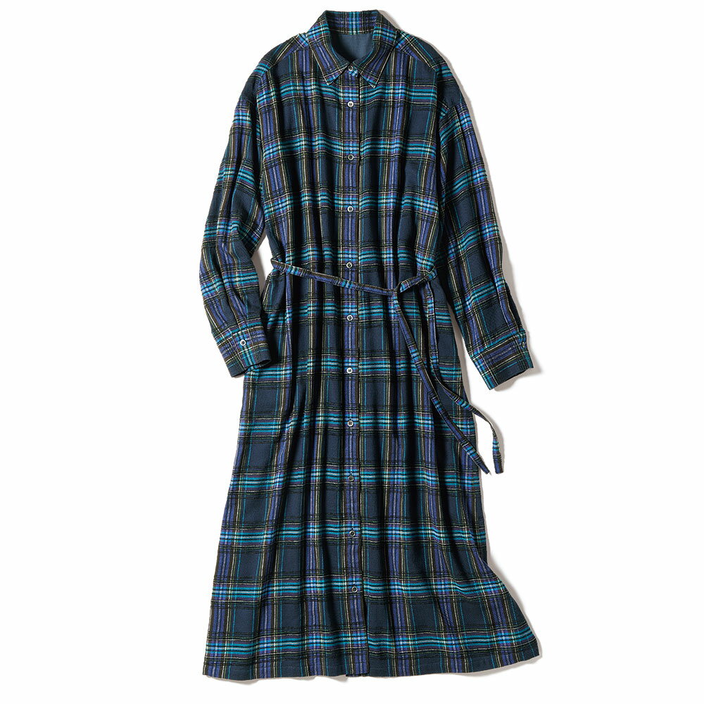 マキシワンピース ロングワンピース ワンピース チュニック チェック柄 プリント柄 タートルネック オフタートル Aライン イタリア製 ベルト付き イタリア素材 モールチェック シャツワンピース 297801