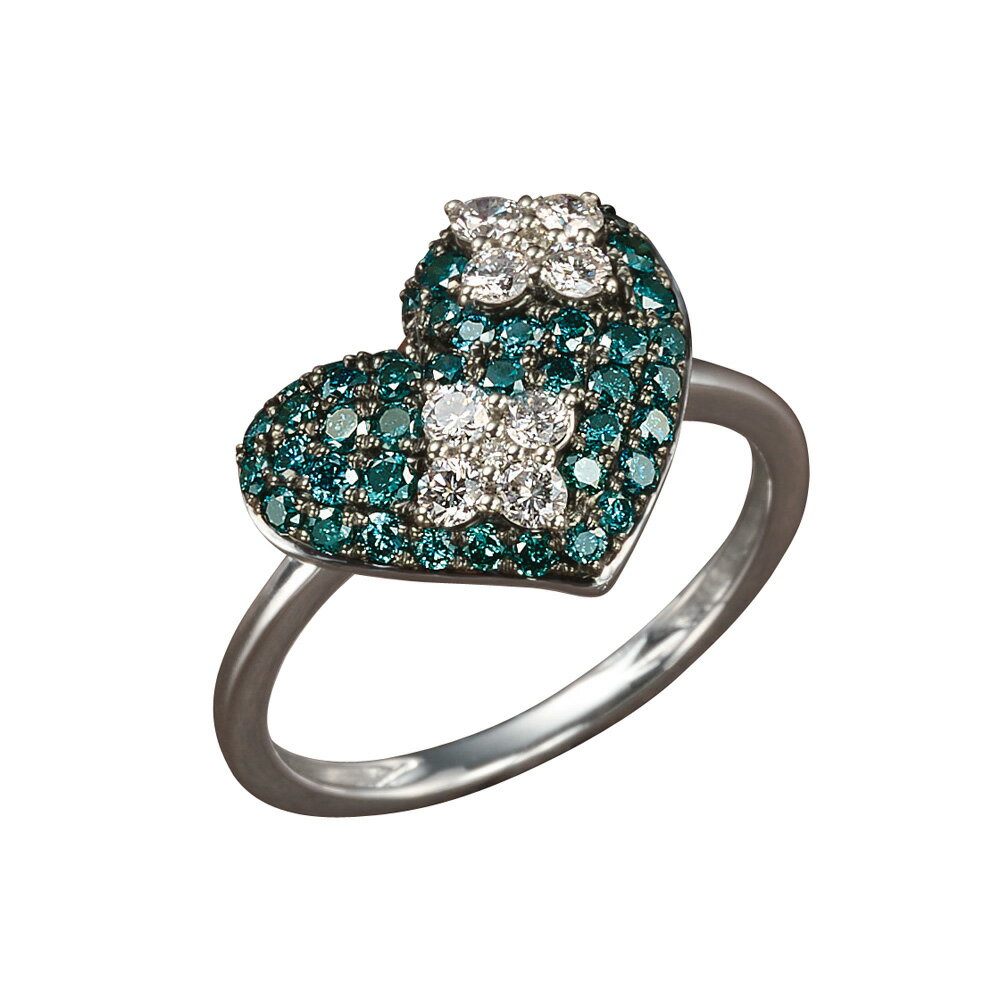 K18WG 1ctブルー＆ホワイトダイヤ ハートリング ダイヤモンド ジュエリー アクセサリー J78712 ＼LINE友だち登録でクーポン／