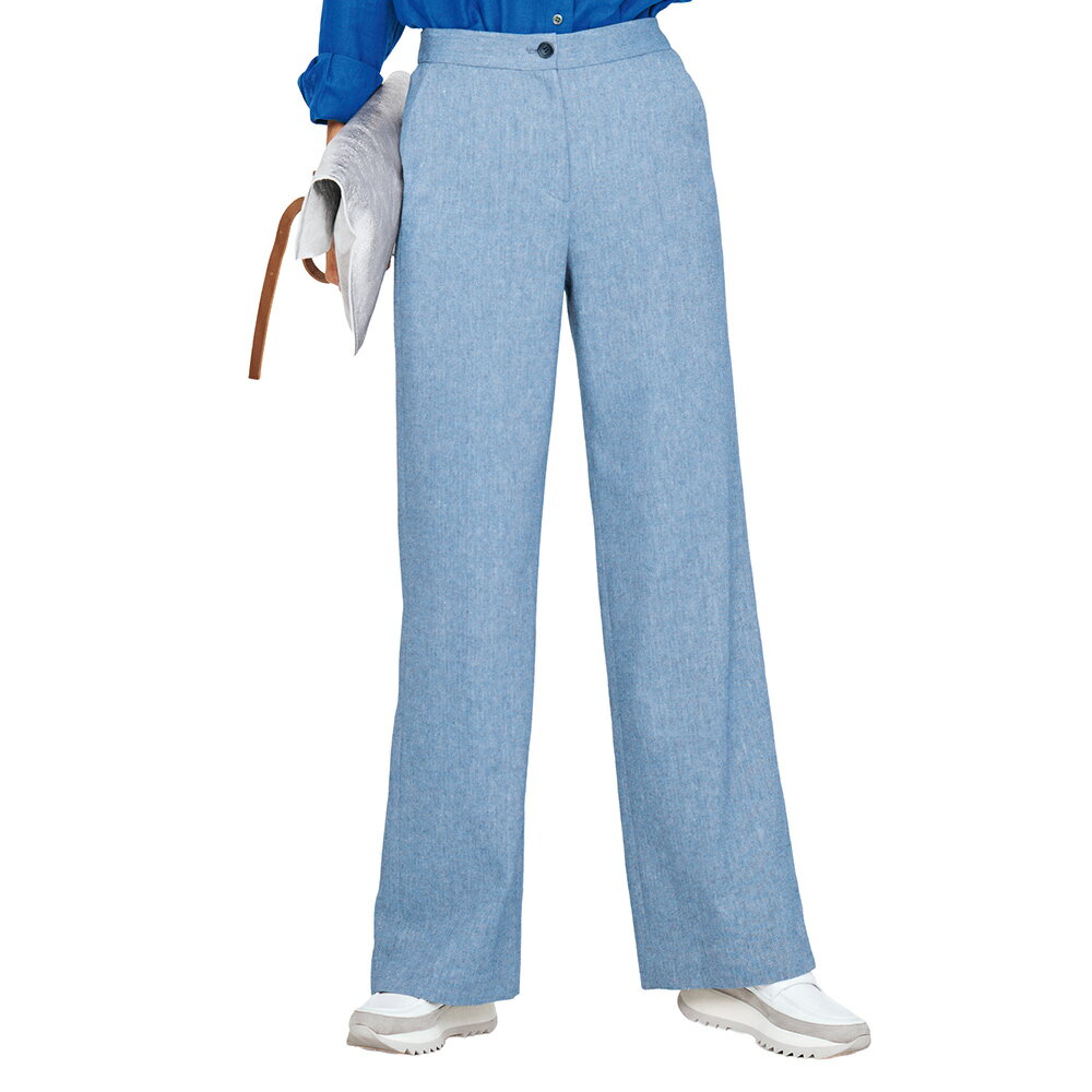 Rakuten - ≪股下丈68cm≫ イタリア素材 リネン混 ヘリンボーン セミワイドパンツ ワイドパンツ パンツ 164701 ＼LINE友だち登録でクーポン／