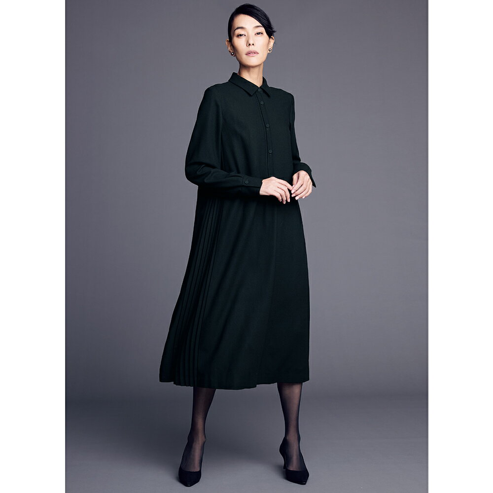 マキシワンピース ロングワンピース ワンピース チュニック 「NIKKE」 マフ フラノジョーゼット プリーツ使いワンピース 344001