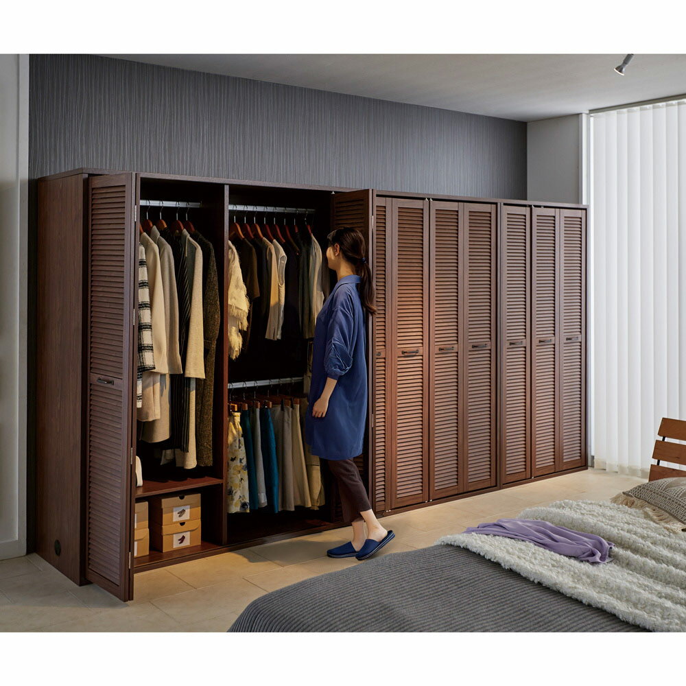 【クーポン配布 大感謝祭中】 ルーバー 折れ戸クローゼット クローゼット 幅90cm ワードローブ クローゼット 衣類収納 632207