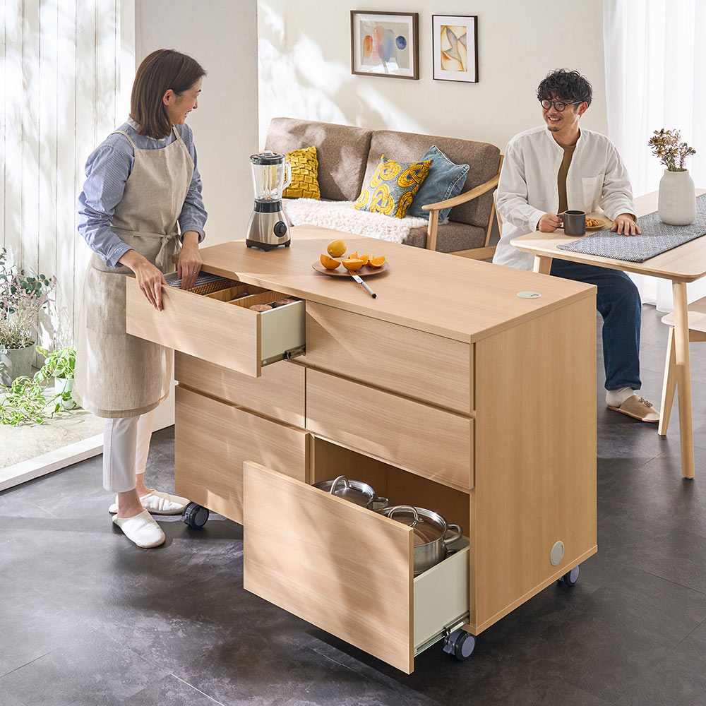 ≪高さ100cm≫ 移動式アイランドカウンター 移動式キャスタータイプ 幅120cm奥行60cm キッチンカウンター キッチン収納 641605 おしゃれ ＼LINE友だち登録でクーポン／ dinos-11348296 ディノス楽天市場店 サンプル画像2