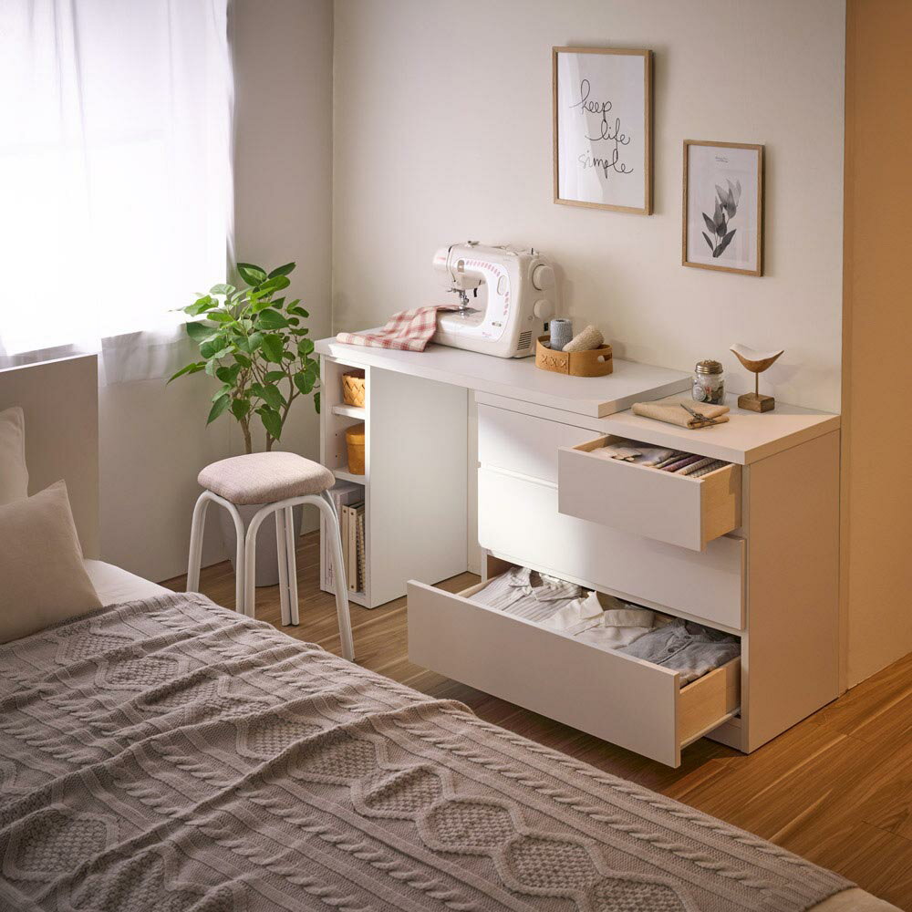 伸長天板付きチェスト 幅101cm-141cm奥行40cm高さ70.5cm パソコン PC ワーク 袖机 机 590107