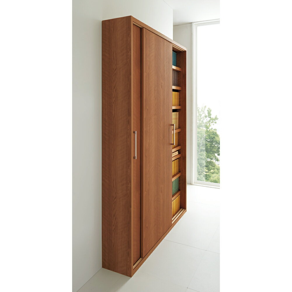 天然木調引き戸本棚 ハイタイプ 幅115cm奥行25cm CD DVDラック 本棚 ラック シェルフ 628018