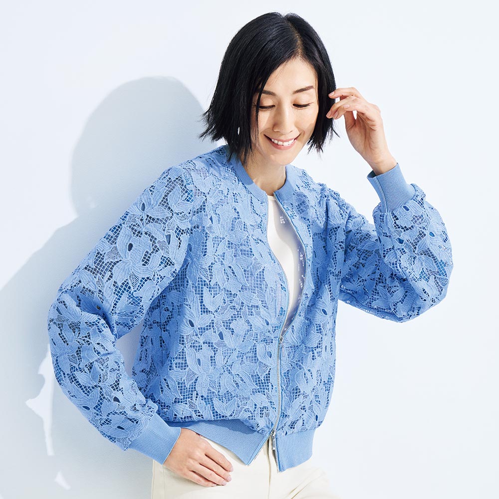 Rakuten - レース刺しゅう ジップブルゾン ブルゾン ジャケット 166201 ＼LINE友だち登録でクーポン／