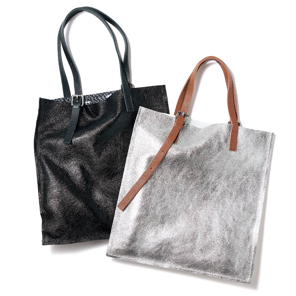 【クーポン配布 お買い物マラソン中】 M Rose/エンメローズ メタリックレザー トートバッグ（イタリア製） レザーバッグ 革バッグ バッグ 166703 ＼LINE友だち登録でクーポン／