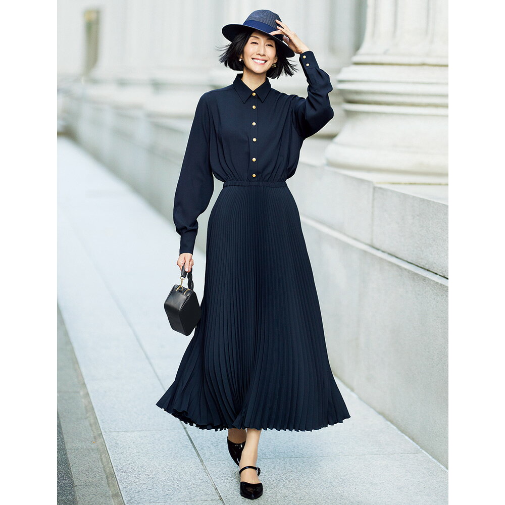 【クーポン最大5千円OFF 1/28迄】 バックサテンジョーゼット プリーツ シャツワンピース マキシワンピース ロングワンピース ワンピース 144901 ＼LINE友だち登録でクーポン／