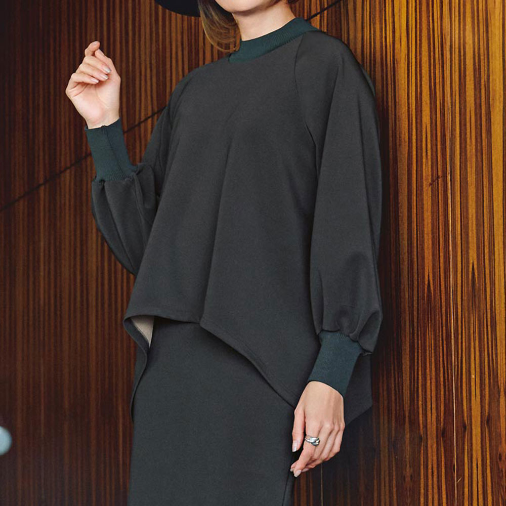 【クーポン配布 1月16日1：59迄】 リブ使い ダンボールニット フレアヘム プルオーバー ニット セーター ファッション PC5624