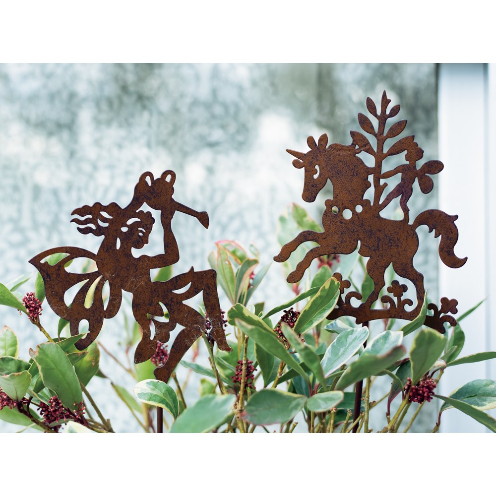 吉谷さんデザイン 妖精とユニコーンのシルエットピック 2本組 ガーデン 置物 G85611