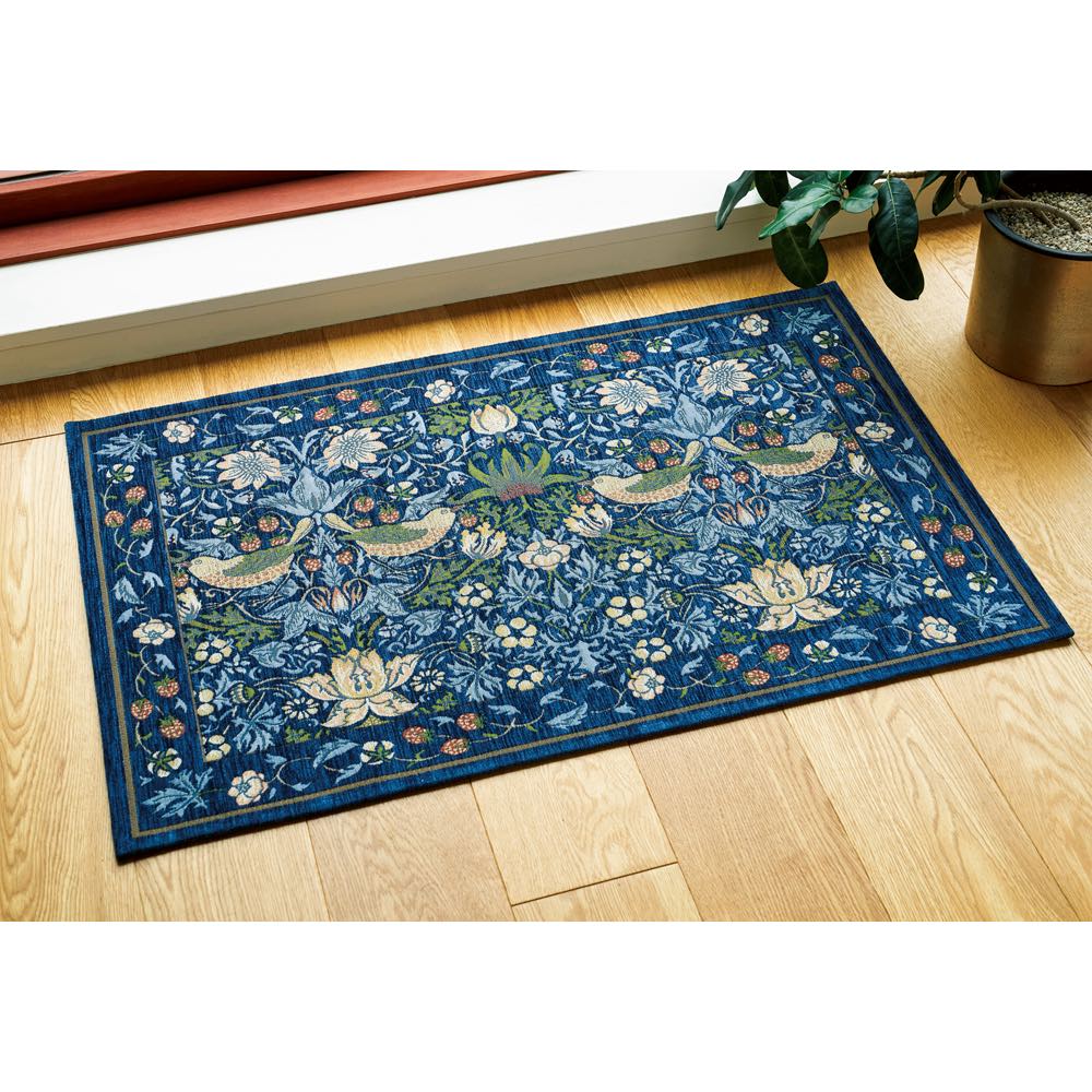 【クーポン最大5千円OFF 1/13迄】 ≪約45×75cm≫ ベルギー製モリスデザインスタジオ ゴブラン織マット〈いちご泥棒〉 玄関マット カーペット ラグ マット 602301