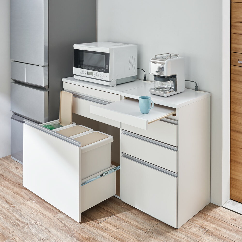 【クーポン10％OFF 11/15限定】 組立不要 スライドテーブル付きキッチン収納 引き出し 幅53.5cm キッチンカウンター キッチン収納 587112