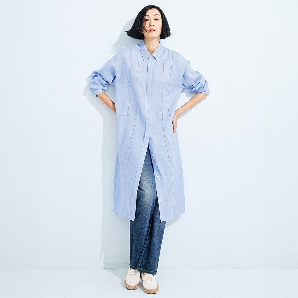 樂天商城 - 【クーポン配布 お買い物マラソン中】 ピコ刺しゅう リネン ロングシャツ シャツ ブラウス 166202 ＼LINE友だち登録でクーポン／