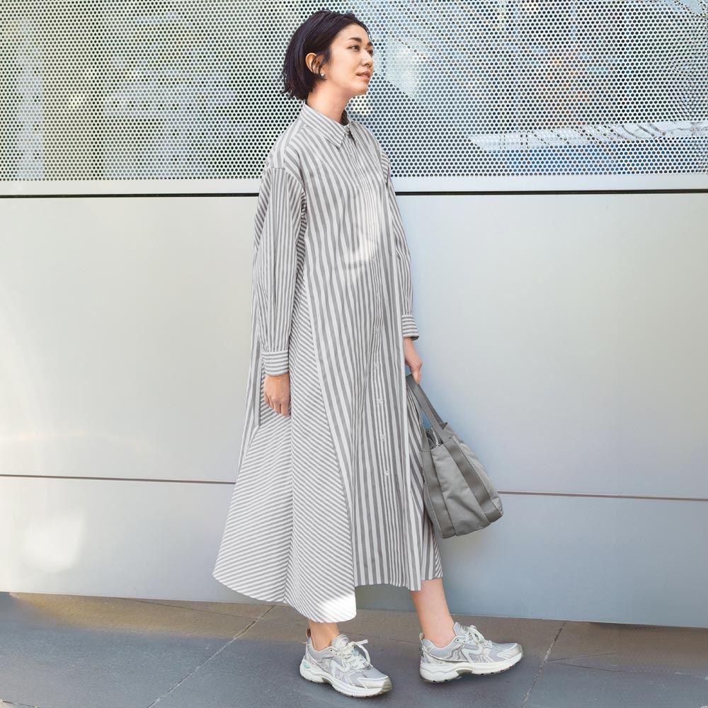 【クーポン10％OFF 7/1迄】 ストライプコンビ フレアシャツワンピース シャツ ブラウス 173002 ＼LINE友だち登録でクーポン／ dinos-11347393 ディノス楽天市場店 パッケージ画像