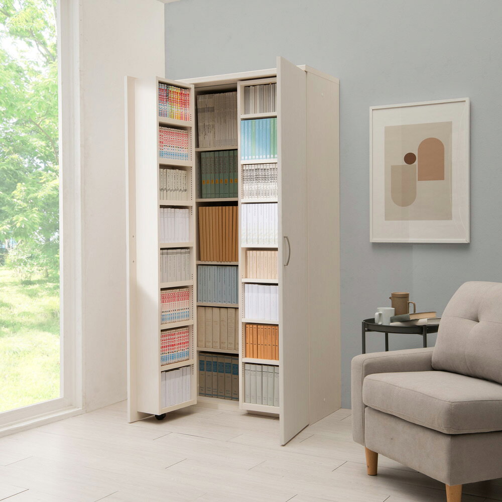 Rakuten - 本に迷わずたどり着ける扉付きスライド本棚 幅80cmタイプ 本棚 ブックシェルフ 書棚 ラック シェルフ 589287 ＼LINE友だち登録でクーポン／