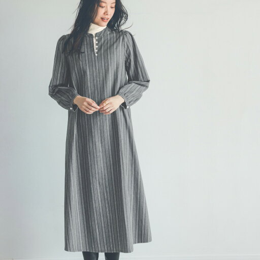 マキシワンピース ロングワンピース ワンピース チュニック 起毛ストライプ バンドカラーワンピース 327903 マキシワンピース ロングワンピース ワンピース チュニック 起毛ストライプ バンドカラーワンピース 327903