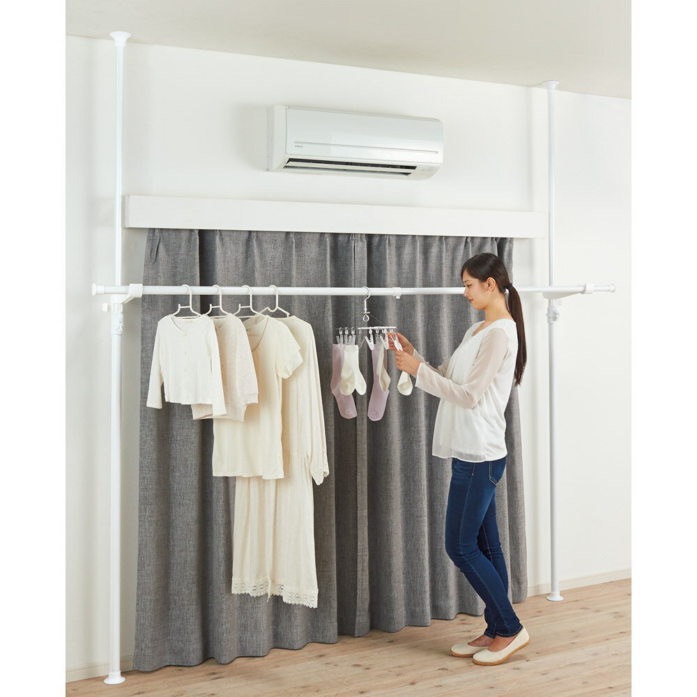 取り付け簡単 突っ張り物干し 伸縮竿 1本付き 布団干し 洗濯用品 物干し 621516