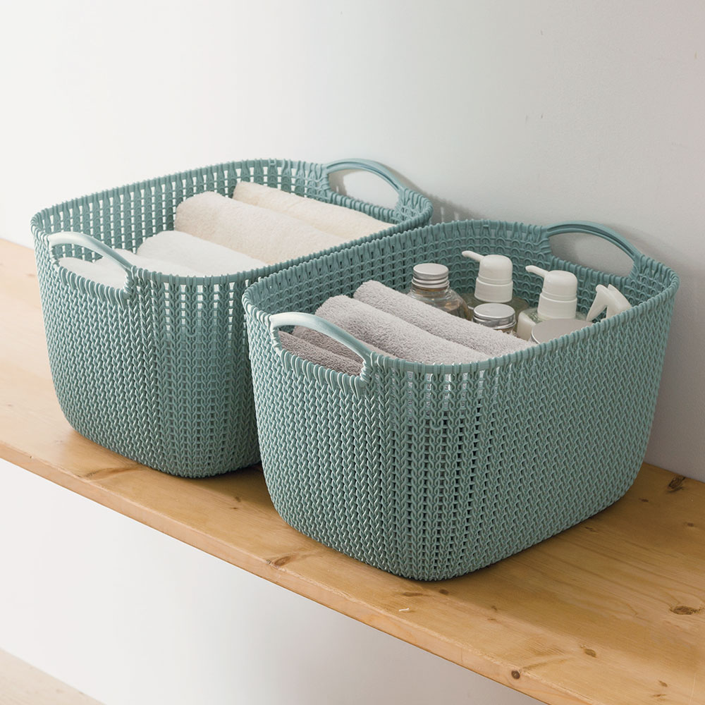 家具 収納 トイレ収納 洗面所収納 ランドリーボックス ランドリーバスケット 2個組 （カーバー ニット調ランドリーバスケット スクエアタイプ） 723112のサムネイル