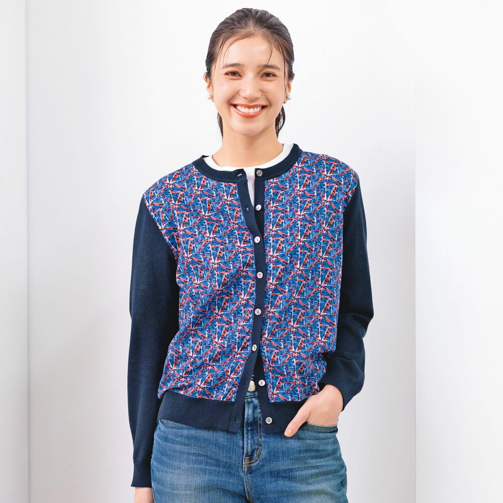 乐天商城 - 【クーポン配布 お買い物マラソン中】 LIBERTY PRINT/リバティプリント 「フローラルフラッグ」 ドッキングカーディガン サマーニット ニット セーター 168801 ＼LINE友だち登録でクーポン／