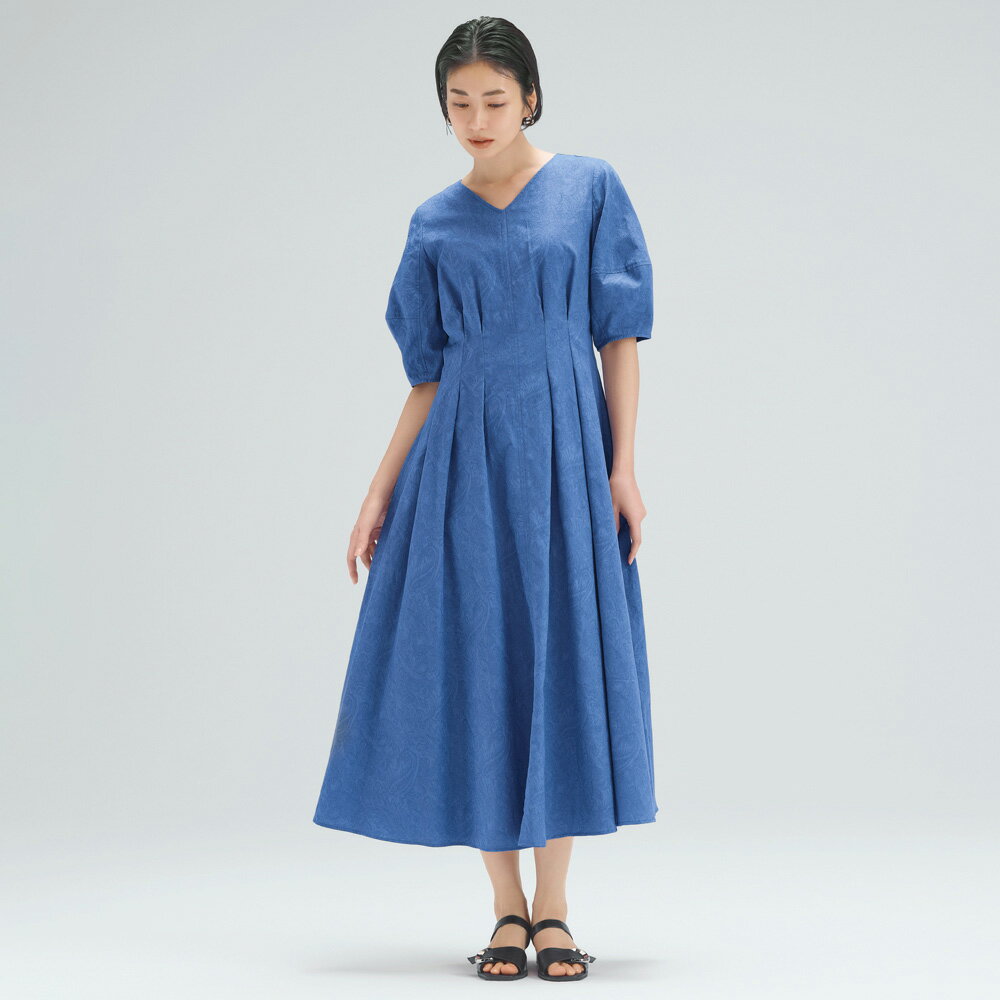 乐天商城 - 【クーポン配布 お買い物マラソン中】 播州織 ジャカード タックフレア ワンピース ワンピース 171601 ＼LINE友だち登録でクーポン／